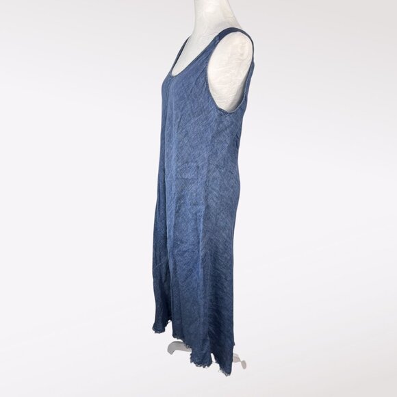 Raw Hem Chambray Dress Blue Denim Look Sleeveless Tank Style Size Large - Picture 4 of 8